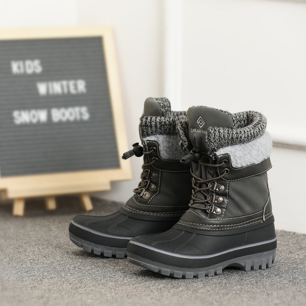Insulated Snow Kids Waterproof Boots - BLACK GREY - 5